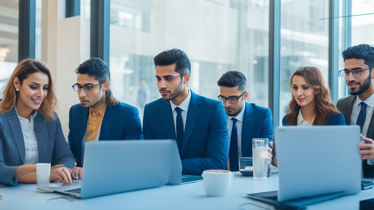 A cinematic editorial photo of a diverse group of young Turkish professionals interacting confidently with advanced AI-powered recruitment technology on sleek laptops and tablets in a modern office, with soft natural light highlighting a dynamic, innovative hiring environment focused on digital onboarding and candidate engagement.