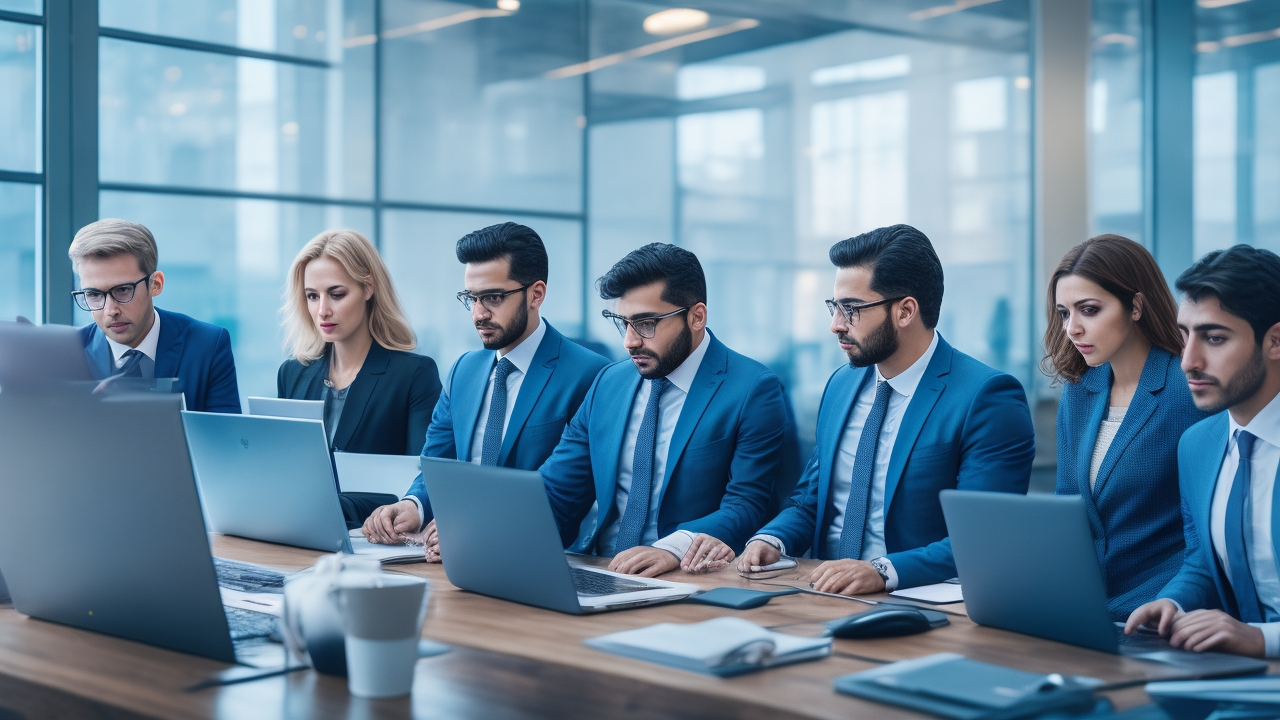 A cinematic editorial image of a diverse group of professional Turkish employers and HR specialists collaborating over recruitment data and laptops in a modern office, with soft natural lighting highlighting a strategic hiring meeting focused on cost-effective talent acquisition.