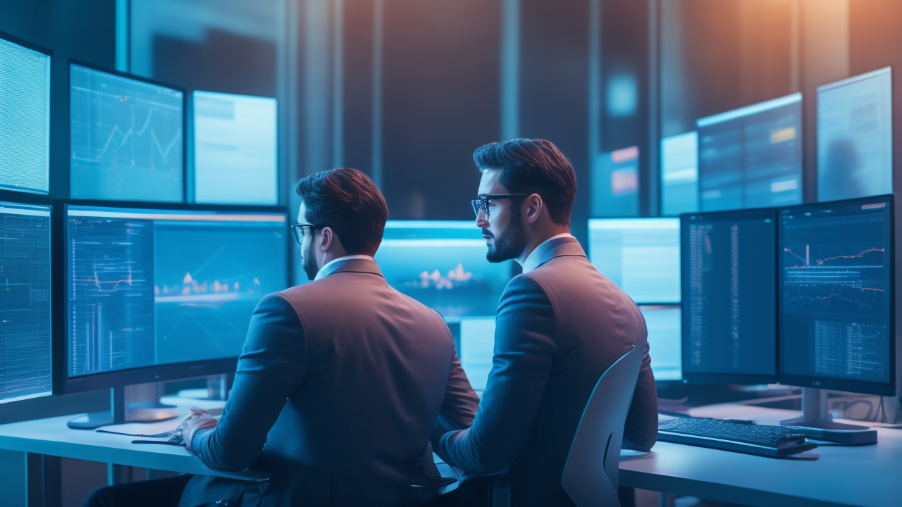 A focused digital marketing strategist analyzing glowing keyword data visualizations on multiple transparent screens in a modern office with cinematic lighting, capturing the intensity and precision of mastering SEO keyword strategy.
