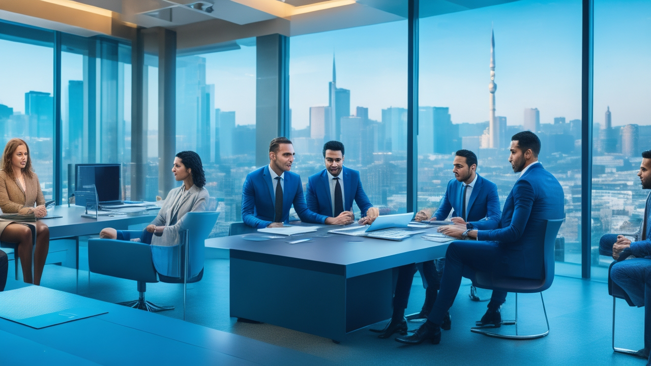A cinematic editorial photo of a diverse group of professional recruiters and software developer candidates engaged in a high-tech interview scheduling environment, featuring sleek laptops and digital calendars on screens, set in a modern Istanbul office with cityscape views highlighting Turkey’s booming tech scene.