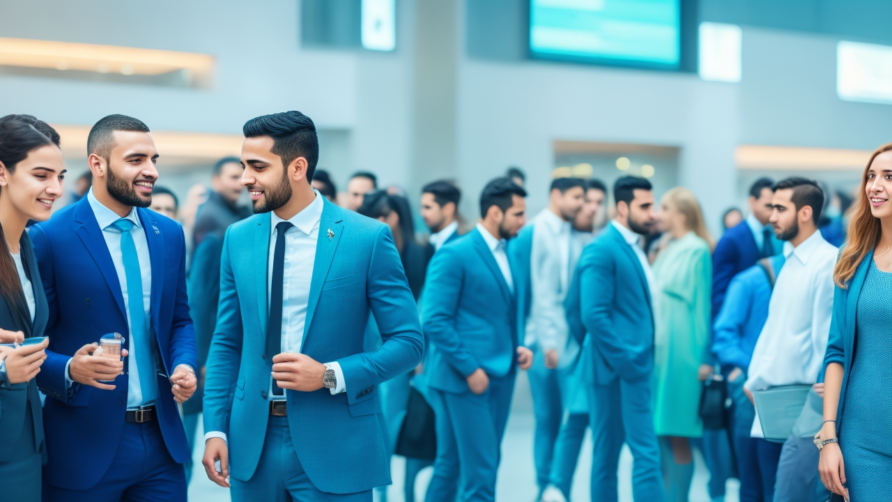 A dynamic, cinematic shot of diverse young university graduates and recruiters engaging enthusiastically at a modern career fair in a sleek Turkish campus setting, with technology startup branding subtly implied through smart, professional attire and digital devices, capturing the energy of innovation, collaboration, and early talent pipeline building.