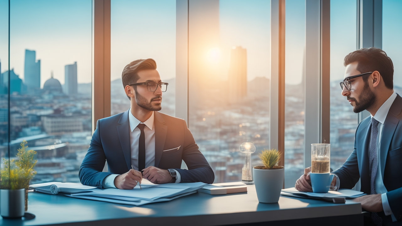 A thoughtful mid-shot of a professional recruiter reviewing candidate resumes and consent forms at a modern office desk, with soft natural light filtering through large windows overlooking Istanbul’s cityscape, conveying compliance, data protection, and Turkey’s innovative talent recruitment environment.