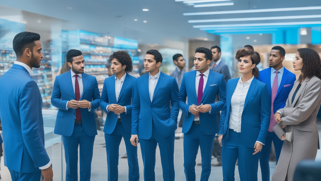 A cinematic editorial photograph of a diverse group of retail recruiters and job candidates engaged in a high-energy group interview session inside a modern retail store in Istanbul, with dynamic lighting highlighting the fast-paced, large-scale hiring process amid shelves stocked for a new store opening.