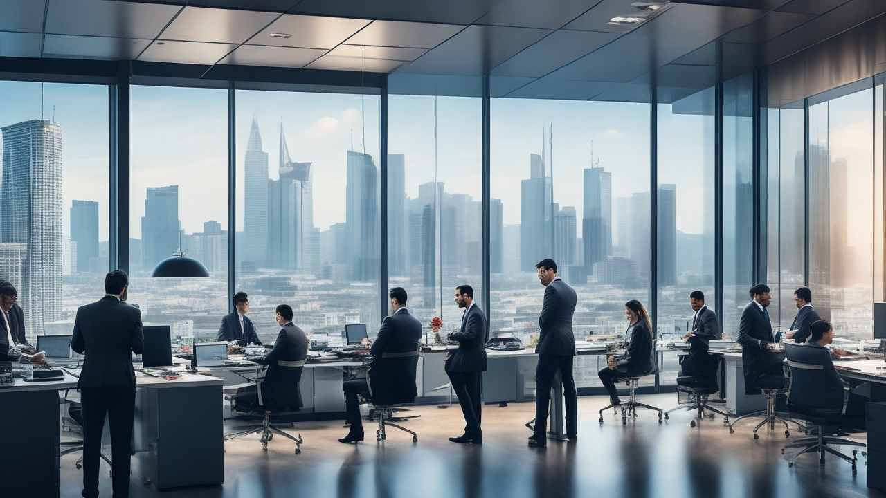 A dynamic, cinematic scene of a diverse team of professionals collaborating intensely in a modern Istanbul office with city skyscrapers visible through large windows, symbolizing the challenges and strategic planning behind mass hiring in Turkey’s booming tech industry in 2026.